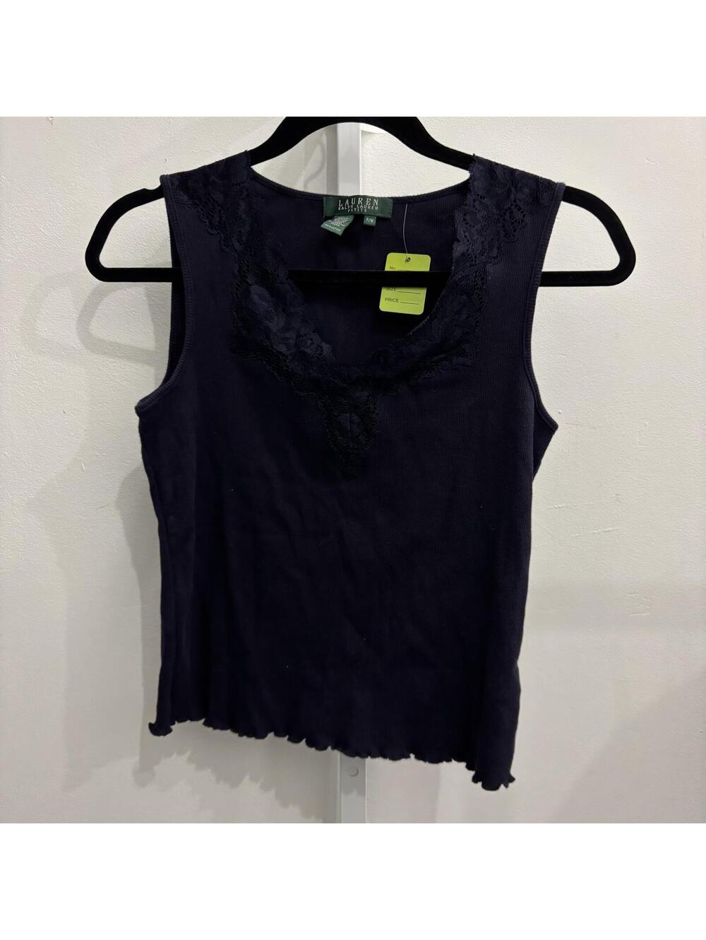 Lauren Ralph Lauren Petite Navy Blue Sleeveless Top with Lace Detail